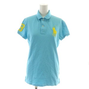 ラルフローレン RALPH LAUREN ビッグポニー ポロシャツ 半袖 コットン M 水色 ライトブルー /AN15 レディース