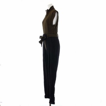 ロエベ LOEWE sleeveless belted jumpsuit スリーブレスベルテッドジャンプスーツ オールインワン ノースリーブ 34 XS カーキ 黒_画像2