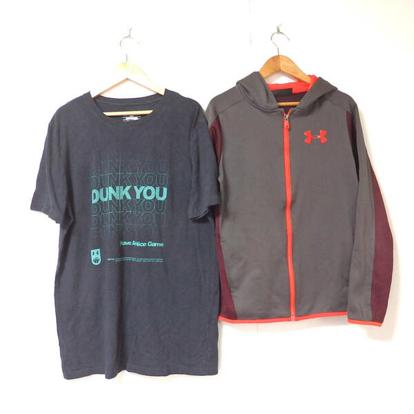 【送料無料】アンダーアーマーTシャツ、パーカーセット/キッズ　YXLサイズ　パーカーほつれあり　UNDER ARMOUR