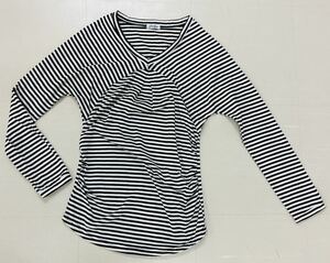 カットソー　モノクロ　白×黒ボーダー　インナー　ロングシャツ　ロンT