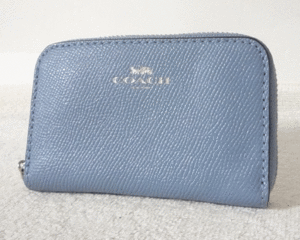 ☆美品☆　コーチ　COACH　レザー　ライトブルー　水色　小銭入れ　コインケース