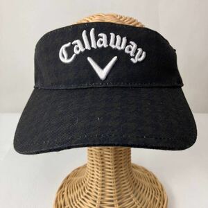 新品タグ付き Callaway キャロウェイ サンバイザー メンズ フリーサイズ 黒 千鳥柄 カジュアル スポーツ golf ゴルフ ロゴ 刺繍