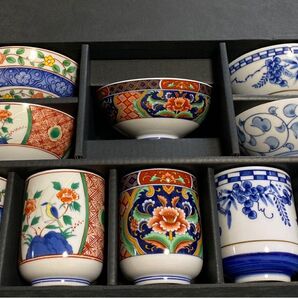 彩堂窯 染錦 絵変り 茶碗 湯呑