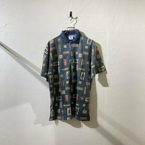 vintage euro design print polo shirt ヨーロッパ古着 ビンテージ 総柄 デザインポロシャツ 柄ポロシャツ プリントシャツ 90s 80s