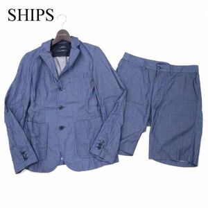 SHIPS シップス インディゴ染め インド綿★ 春夏 総柄 ジャケット & ショート パンツ セットアップ （古着）