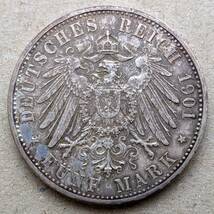 1901年 ドイツ ザクセン マイニンゲン ゲオルグ2世 御生誕75周年記念 5マルク 銀貨 VF ミュンヘンミント_画像2