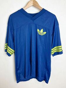 90s USA製 adidas アディダス Vネック メッシュTシャツ ブルー　Mサイズ