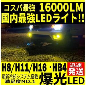 令和最新 LEDヘッド/フォグライトセットH8/H11/H16/HB4/ 新車検対応3000k 16000LM 取付簡単Philips相当 イエロー 世界基準 国内最強