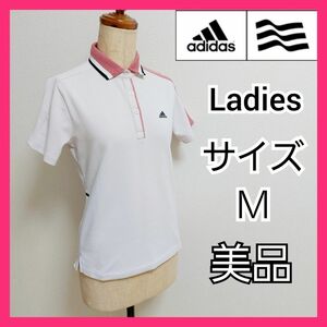 【adidas GOLF】美品アディダスゴルフ半袖ポロ/レディースＭホワイト