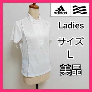 【adidas GOLF】美品アディダスハーフジップ半袖ゴルフウェアレディースＬ