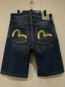 ※EVISU エヴィス エビス LOT2001 イエローカモメペイント ハーフ ショート デニムパンツ 36 BJBC.E