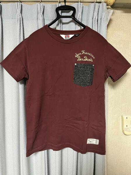 BEN DAVIS ベンデイビス 半袖Tシャツ プリントロゴ 胸ポケット M ボルドー ワイン バーガンディ