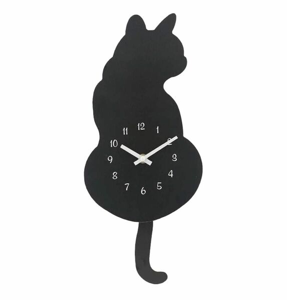 猫の掛け時計 しっぽが揺れる 壁掛け 振り子 時計 黒猫 猫好き