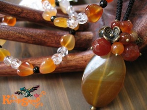 Art hand Auction Beautiful transparency ☆ Large agate x wax cord necklace pendant Power stone amulet Handmade Thai goods Carnelian, necklace, pendant, Colored Stones, others