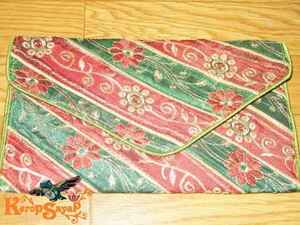 インド製金糸刺繍サテン生地 クラッチバッグ ポシェット 赤×緑 アジアンエスニック民族 結婚式パーティーに♪