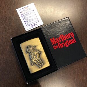 【1990年代　ZIPPO ジッポ Marlboro マルボロ懸賞品 カウボーイ ロデオ SOLID BRASS】金色《新品》