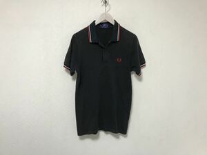 本物フレッドペリーFREDPERRYコットン半袖ポロシャツメンズアメカジサーフミリタリービジネス36ゴルフイギリス製イングランドS黒ブラック