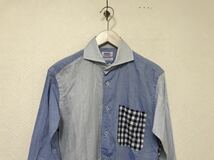 美品本物ウェフトWEARFT切り替えコットンチェック柄長袖シャツサーフアメカジミリタリービジネススーツMメンズブルー青日本製_画像2