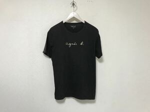 本物アニエスべーオムagnes b. HOMMEコットンロゴプリント半袖TシャツメンズアメカジサーフミリタリービジネススーツT2黒ブラックM日本製