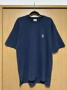 フィラ FILA Tシャツ カットソー 半袖 鹿の子 ロゴ 刺繍 クルーネック 丸首 濃紺 ダークネイビー L