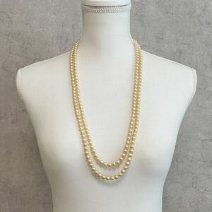 Art hand Auction Pearl necklace, 2-strand imitation pearl, long necklace, gorgeous, gold pearl, vintage, handmade material, hm, Women's Accessories, necklace, pendant, others