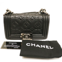 シャネル CHANEL ボーイシャネル チェーン ショルダー バッグ 黒 ブラック マット シルバー金具 8046_画像7