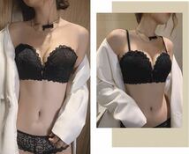 041 ブラックS　フロントホック　ノンワイヤー　ブラジャーショーツセット　ノンワイヤーブラ　ブラショーツセット　レース ランジェリー_画像3