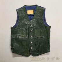 極上質◆ ヴィンテージ50ｓ 復刻モデル レザージャーキン ベスト 本革 切り替え 羊革 Ｍ～4XL ライダース グリーン_画像2