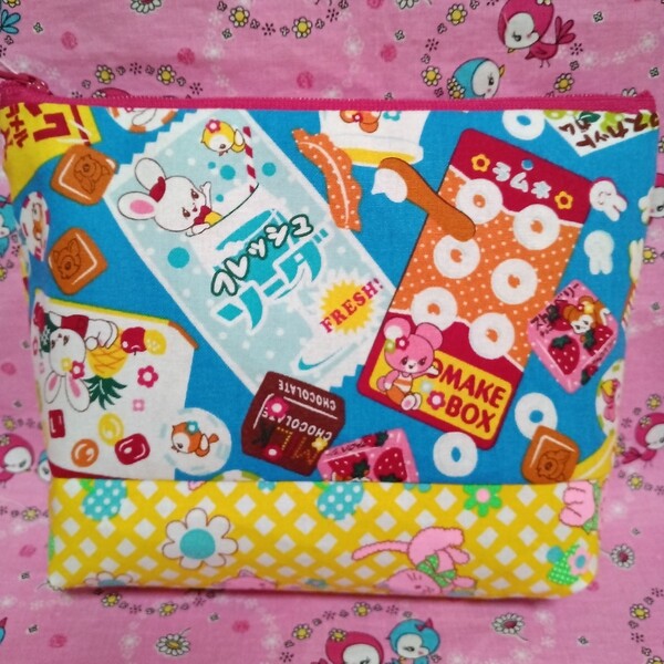 1D-43 昭和レトロはいから横町ピンクス ファスナーポーチ はいから横丁 ハイカラ横丁 ピンクスpinks レトロアニマル パッチワーク
