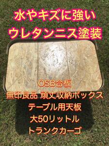 水やキズに強いウレタンニス塗装　OSB合板　無印良品 頑丈収納ボックス　テーブル用天板　大50リットル　トランクカーゴ