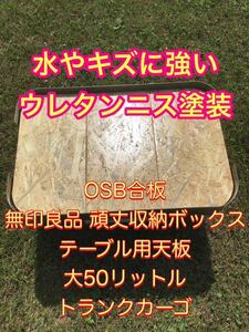 水やキズに強いウレタンニス塗装　OSB合板　無印良品 頑丈収納ボックス　テーブル用天板　大50リットル　トランクカーゴ