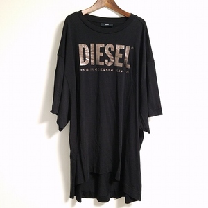 #snc ディーゼル DIESEL チュニック ワンピース Tシャツ XXS 黒 半袖 ロゴ文字 レディース [811549]