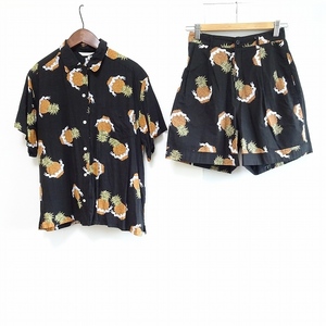 #spc Pink House PINKHOUSE setup black pineapple pattern short sleeves shirt blouse short pants bag attaching lady's [814197]