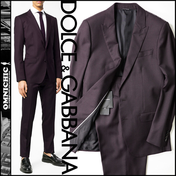 贅沢な色気が溢れ出す！■新品【DOLCE&GABBANA】シルク混ウール/ワインパープルピークドラペルスーツ46/MARTINI/ドルチェ＆ガッバーナDG