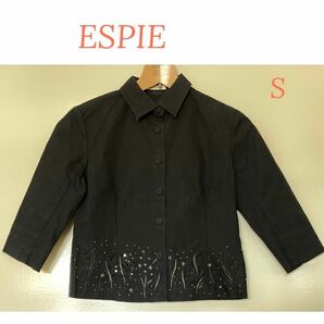 ESPIE エスピエ　レディース　ジャケット　ブラウス　ダークネイビー　スパンコール　ビーズ　刺繍　花　葉S