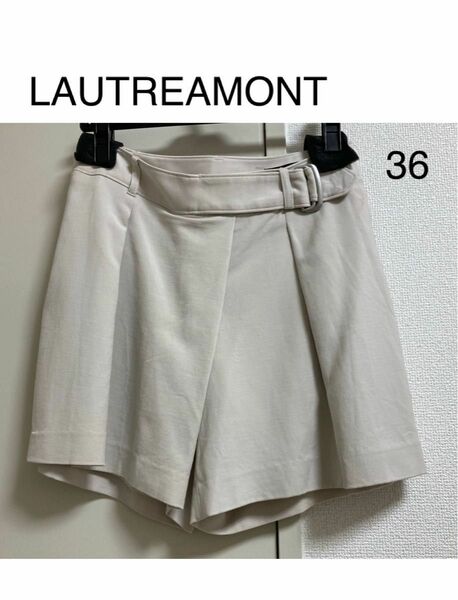 お値下げ中♪ LAUTREAMONT ロートレアモン キュロット　スカート風　ショートパンツ　ベルトデザイン　グレーホワイト　S