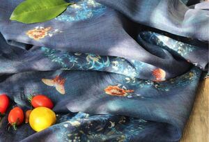 生地　ハンドメイド　DIY麻リネン　苧麻　素敵プリント花柄　洋服ワンピース チュニック シャツ作るサイズ