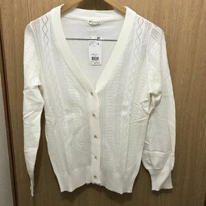 tag equipped axes femme middle height long cardigan lady's M size unbleached cloth color cardigan 