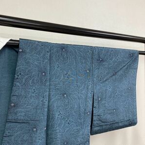 着物月花 琉球藍型 乱菊文様 単衣紬 正絹 ki244の画像6