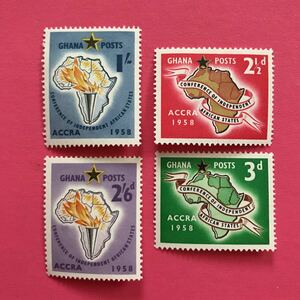 外国未使用切手★ガーナ 1958年 独立アフリカ諸国会議 4種