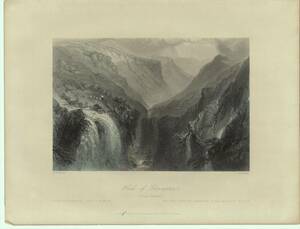 1842年 Bartlett アイルランドの風景と遺跡 鋼版画 グレンマルールの滝 Head of Glenmalure ウィックロー州