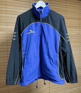 ★【激安処分10円～最落無し売り切ります】DIADORA ディアドラ フード付き 裏地メッシュ ジャケット ウインドブレーカー S ブルー系 USED