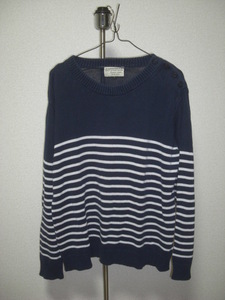 L Beams BEAMS marine border pattern sweater navy blue white CPO button cotton K20D157