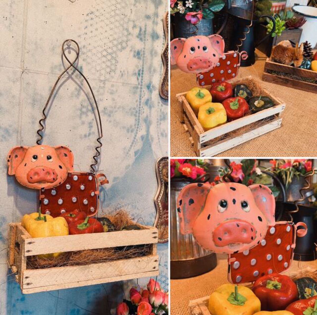 Garden ornaments / Unmanned store display / Vegetable box & paprika / Junk garden / Balcony garden / #Pig, Handmade items, interior, miscellaneous goods, others