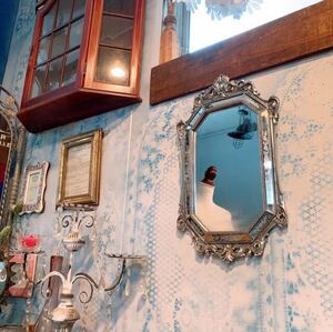 アンティークな部屋/ 8角ウォールミラー⑦（8鏡デコレーション付き） シャビーシック シルバー #インテリア雑貨 #店舗什器 #壁掛け鏡 