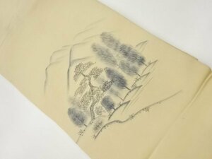 Art hand Auction ys6566921; Sosou Shiose cordillera pintada a mano con patrón de pinos y árboles Nagoya obi [reciclado] [usando], banda, Obi de Nagoya, A medida