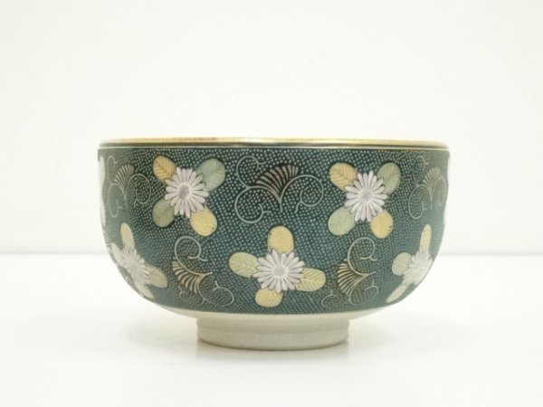 ys6414905; 宗sou 九谷焼 秀峰造 青粒花唐草文茶碗(共箱)【道】-