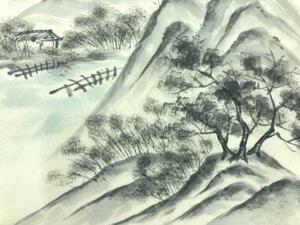 Art hand Auction ys6437381; Sosou pintado a mano patrón de paisaje de montaña distante Nagoya obi [antiguo] [vistiendo], banda, Obi de Nagoya, A medida