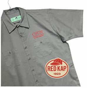 ★ヘビーウェイトコットン★RED KAP 半袖 ワークシャツ XL 「CSUN」企業ロゴ刺繍 クリーニング プレス済み レッドキャップ 古着 USED w729