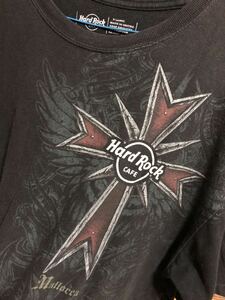 古着 HARD ROCK CAFE 半袖 Tシャツ ハードロックカフェ 黒 ブラック サイズXL クロス 十字架 BSフレア 百合の紋章 オーバーサイズ